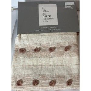 The Pure Collection Fabric Shower Curtain Ivory/ Textured Mauve Tufts Cotton New